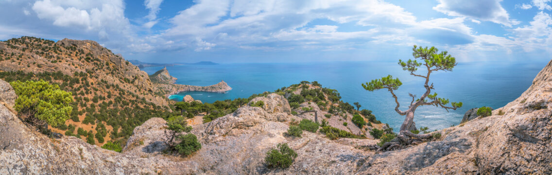 Panoramic view of the coastline on the Crimea Peninsula, Novyi Svit, Crimea.