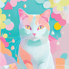 Cute cat with pastel colors