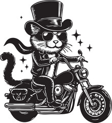 rock and roll cat on a bike in black and white 