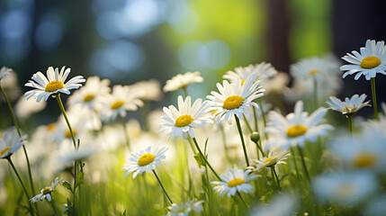 Beautiful wild daisies in a meadow. Shallow depth