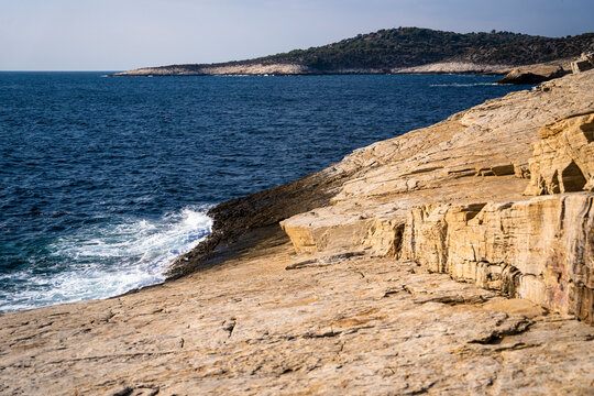 View of rocks and Sea landscape, Giola Lagoon, Thasos Island, Greece.