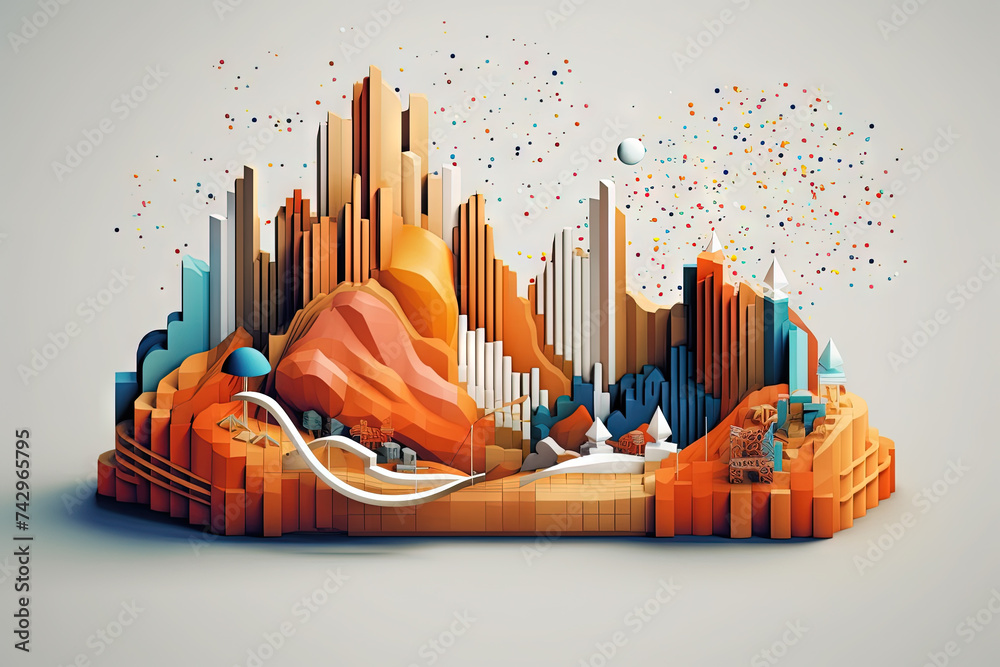 Poster Abstract business graph in mountain style. Data bars concept element for business.