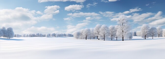photo of snowy field with trees behind some snow, in the style of realistic scenes, flat backgroun