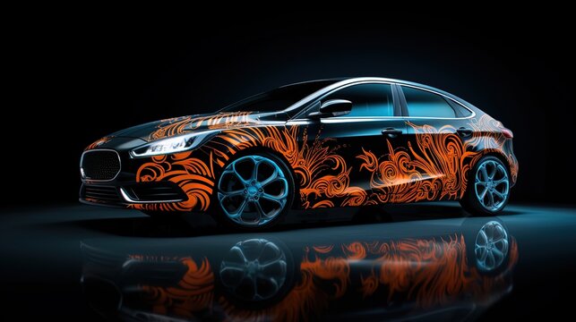 Photo shoot of a car adorned with creative wheel aerographics, making it stand out from the ordina