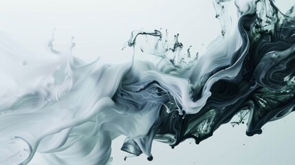 A visually striking abstraction of liquid paints, captured in a serene flow as they blend together in a gentle