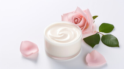 Obraz na płótnie Canvas Body treatment with rose flowers. Cream with extract of Rose