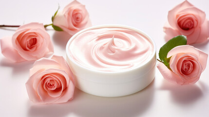 Body treatment with rose flowers. Cream with extract of Rose