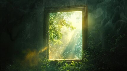 window that seems to open to a magical realm, radiating a mystical aura