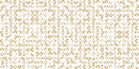 Luxury golden vector seamless pattern with small triangles. Stylish minimalist background with halftone effect, randomly scattered shapes, grid. Simple minimal gold and white texture. Repeated design