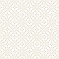 Luxury minimal dotted seamless pattern. Vector geometric minimalist texture with small golden dots, circles in regular grid. Abstract gold and white background. Simple elegant repeated modern design