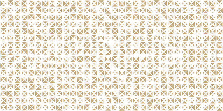 Luxury golden vector seamless pattern with small triangles. Stylish minimalist background with halftone effect, randomly scattered shapes, grid. Simple minimal gold and white texture. Repeated design