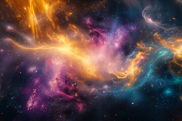 psychedelic space background with abstract patterns and shapes that suggest cosmic phenomena and far-off galaxies.  - obrazy, fototapety, plakaty