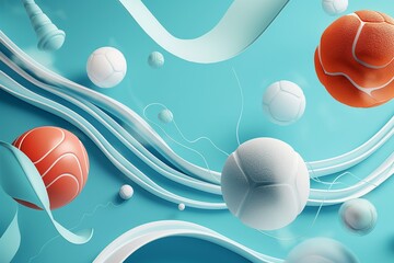 Sporty components, such as balls and movement lines, are paired with dynamic shapes to depict physical education. 