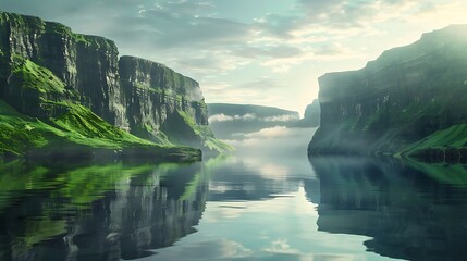 A hidden emerald lake reflecting the towering cliffs
