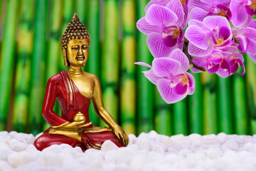 zen garden of spirit with Buddha and orchid flower