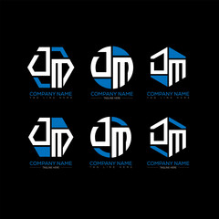 DM letter logo set design.DM monogram polygonal and circle shape vector. DM unique design.
