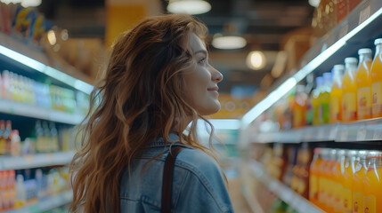 Uma bela e sorridente jovem fazendo compras em um mercado: uma homenagem ao dia mundial do consumidor, IA Generativa - obrazy, fototapety, plakaty