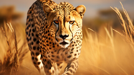  Cheetah stalking fro prey  on savanna