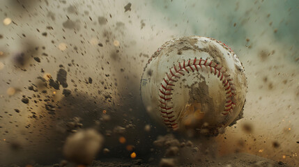 Baseball in Mid-Air with Dirt Flying Upon Impact