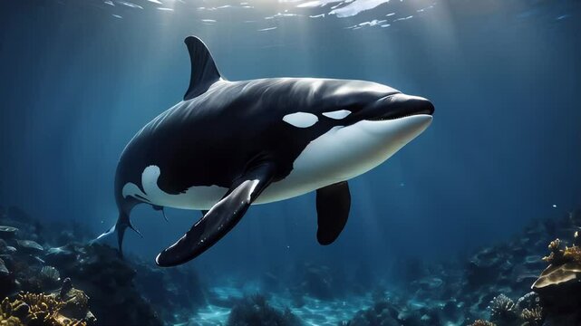 orca whale in the depths of the sea