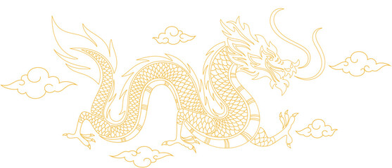 Fototapeta premium dragon line gold yellow 