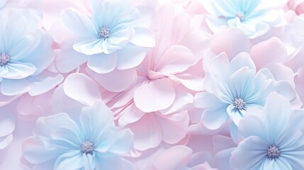 Fototapeta na wymiar Beautiful soft pastel blue and pink color paper flowers for floral wallpaper banner background.