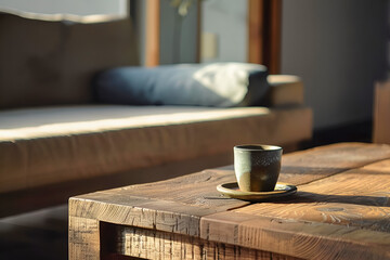 Corner of the living room with wooden table