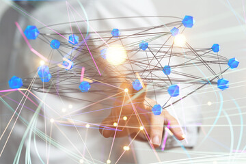 abstract lines with dots over dark background.