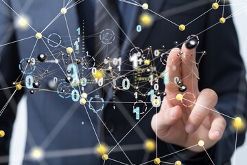 connected symbols for digital, interactive and global communication concept