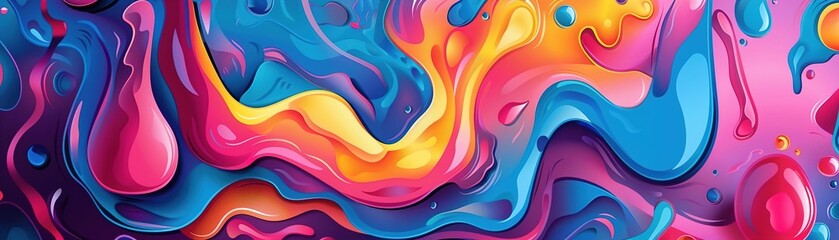Vibrant abstract psychedelic background with swirling patterns in bold colors, ideal for creative projects, posters, or Y2K inspired designs. Optical illusion. Panoramic banner. - obrazy, fototapety, plakaty