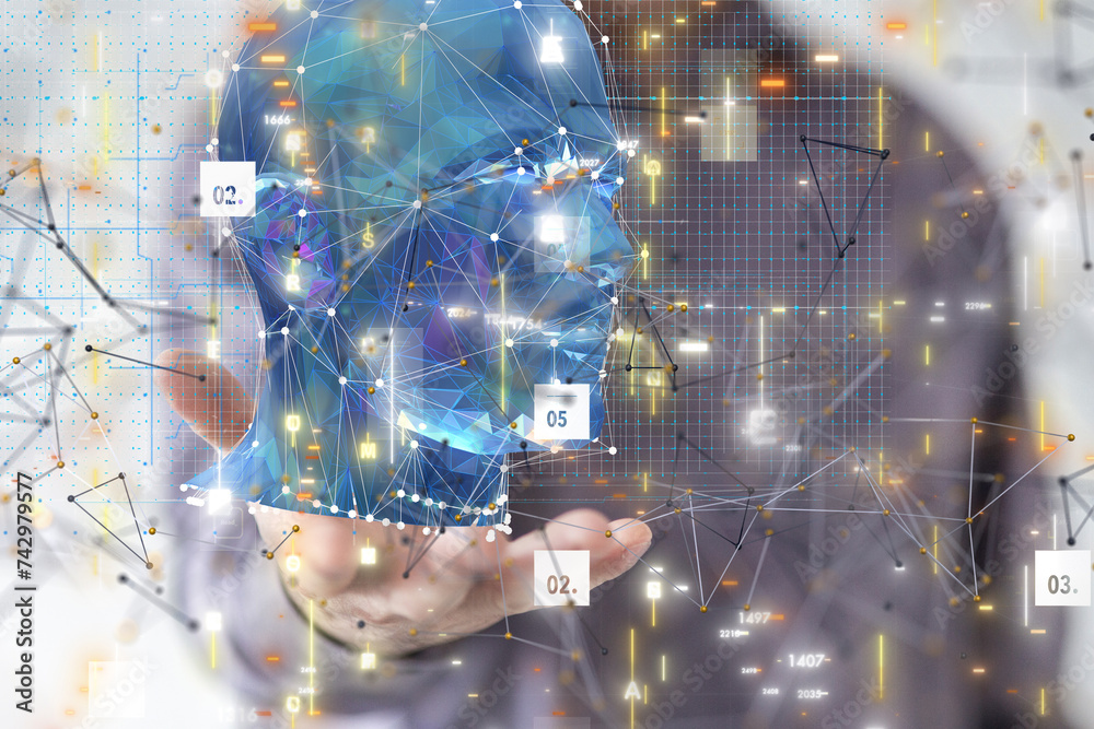 Aufkleber digital medical futuristic interface 3D rendering - neural network exposure digital