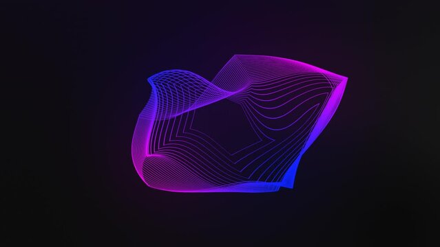Abstract shape with blue and pink gradient made with changeable parallel lines that transition and overlap