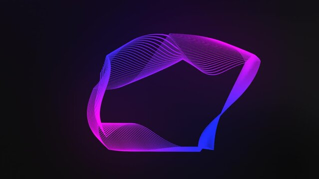 Polygon with blue and pink gradient made with changeable parallel lines that transition, overlap and metamorphose with a copy space to insert text in the center