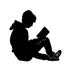 Silhouette teenager reading book black color only