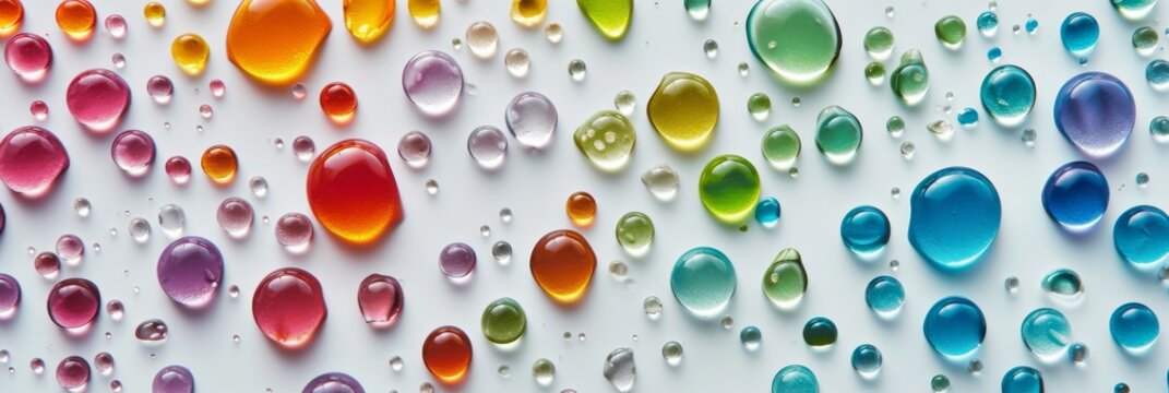 vibrant water droplets dance harmoniously on white canvas, Generative AI