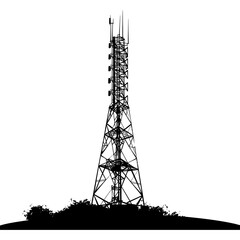 Silhouette telecommunication tower black color only - obrazy, fototapety, plakaty