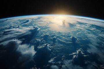 A detailed view from space focusing on Earth's diverse weather patterns, including cloud formations and ocean currents. 8k
