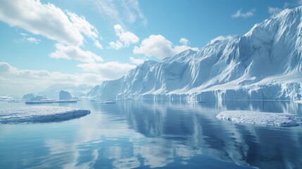 Fototapeta na wymiar Polar landscape in Antarctica with icebergs and ocean