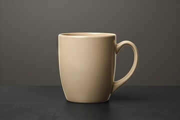a beige mug mockup on a black table