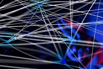 Global network. Blockchain. 3D illustration. Neural networks and artificial intelligence. Abstract ...