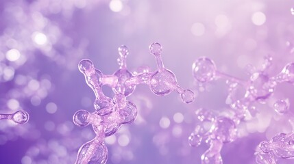 A dynamic image of neurotransmitter molecules, transparent and in motion, against a serene purple background