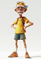 Old man in sportswear on a white background in 3D style
