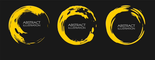 Vector ink shapes set. Yellow circle elements collection. Circle brush stroke.