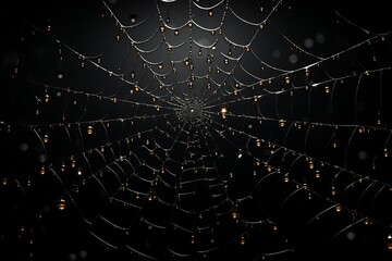 a spider web is glowing in the dark with a black background