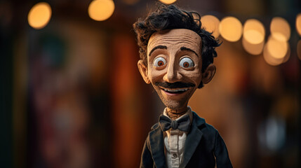 Puppet on a blurred theater background