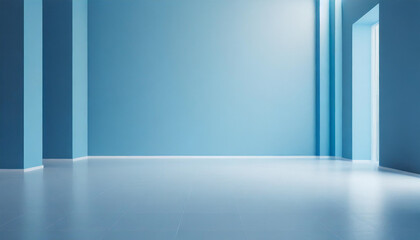 Minimalistic blue background for presentations, with a serene, empty light blue wall - obrazy, fototapety, plakaty