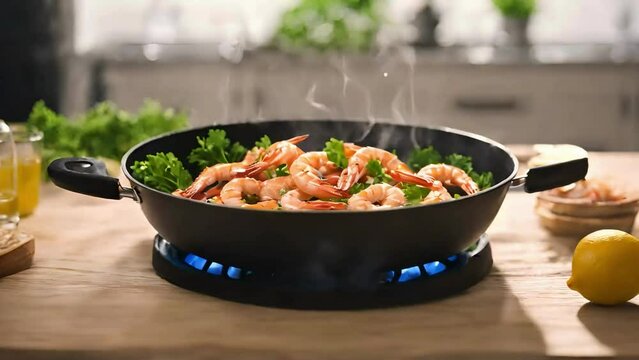 pasta with shrimps, pasta video, ood stock video, pasta video, festival food, seamless looping, 4k video looping, dinner stock videos, food recipes, youtube videos, stock ai, youtube recipes videos