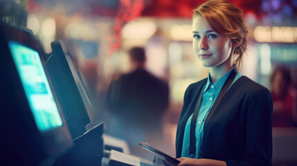 Portrait of cashier on a blurred background