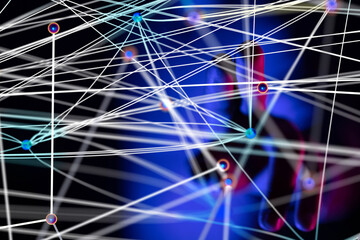 Global network. Blockchain. 3D illustration. Neural networks and artificial intelligence. Abstract