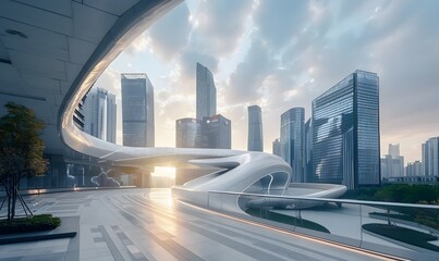 Fototapeta premium A group of skyscrapers of the future, Futuristic cityscape in the background